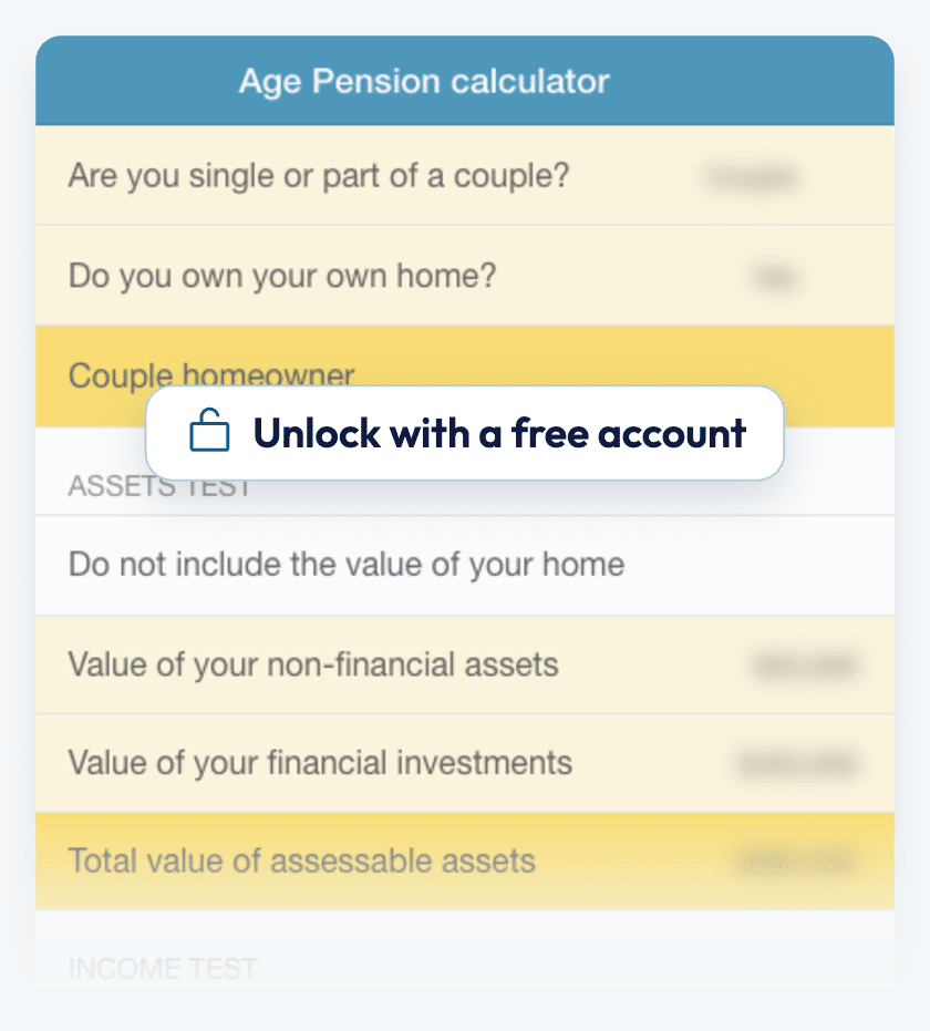 Preview of the SuperGuide Age Pension calculator, free to use with a SuperGuide account