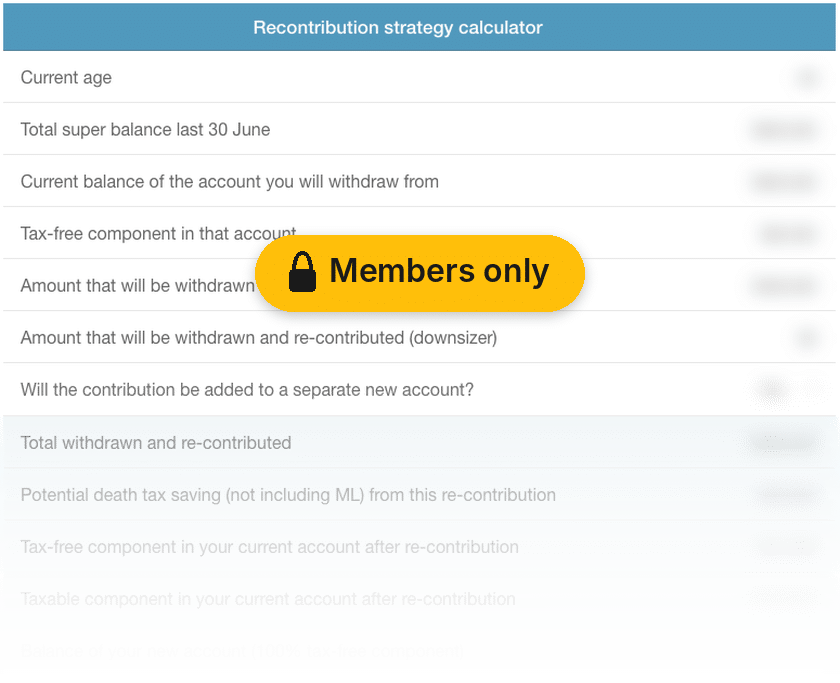 Preview of the SuperGuide recontribution strategy calculator, available to SuperGuide members